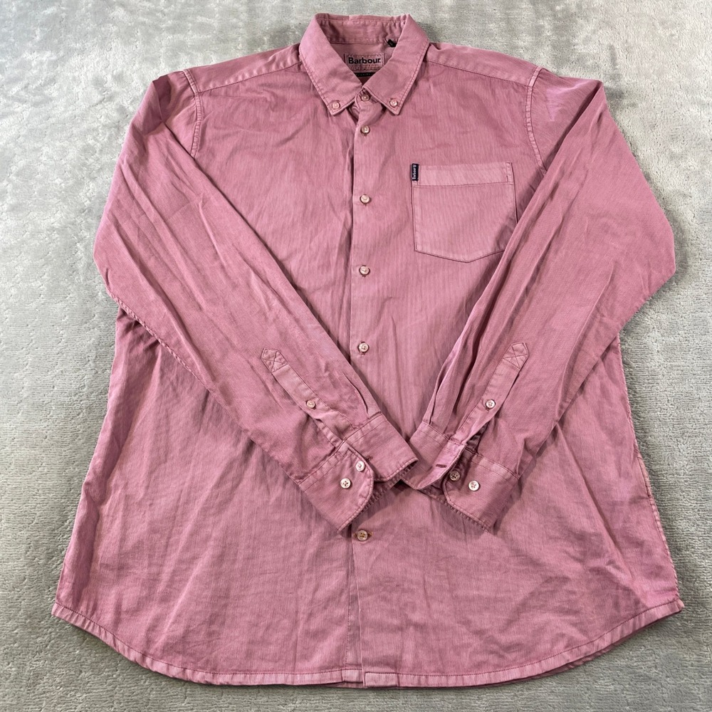 Barbour Bedford Corduroy Shirt Men Large Pink Tailored Preppy Casual Long Sleeve